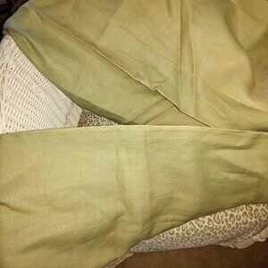 Restoration Hardware Olive Green 54W x 96L Belgian Linen Sheer Drapes. Set of 2